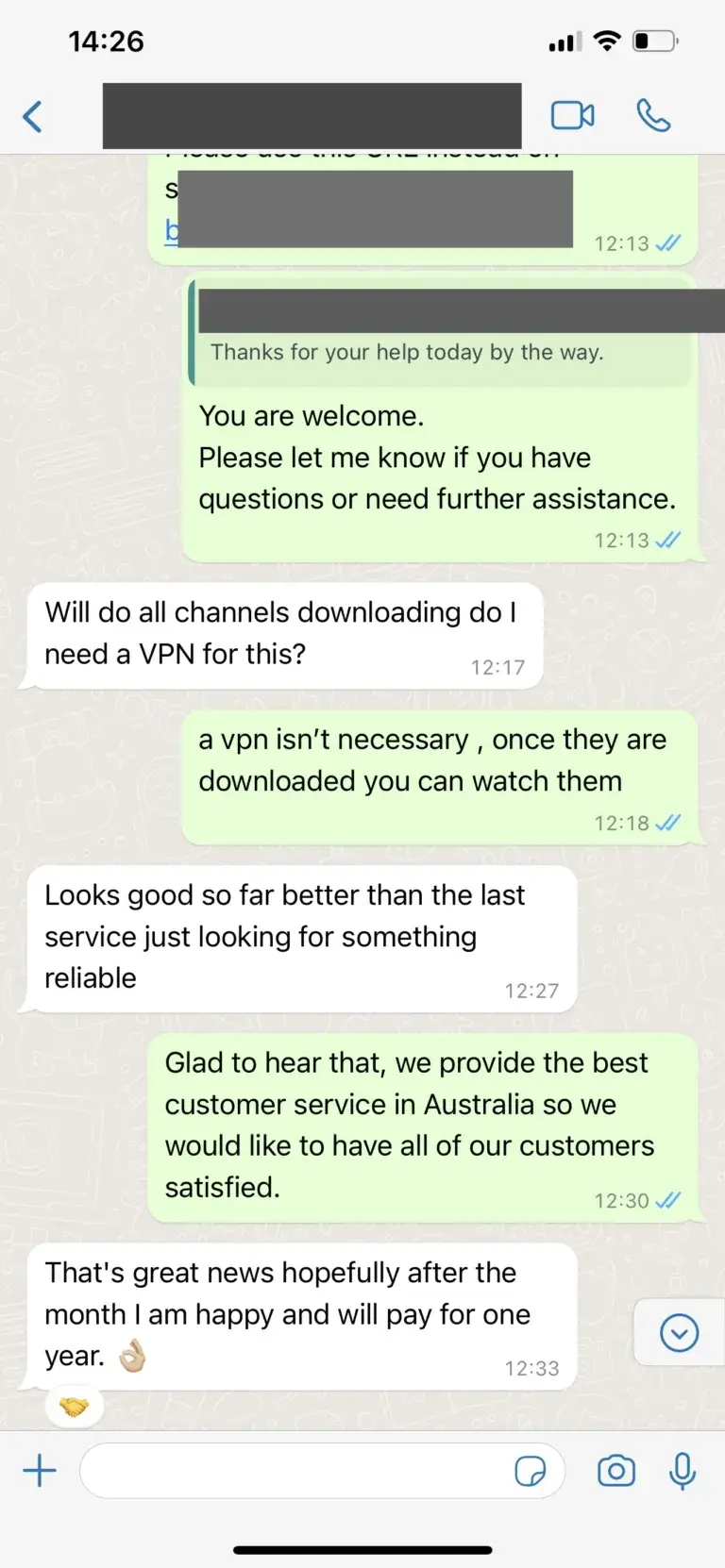 Customer review screenshot of channel selection